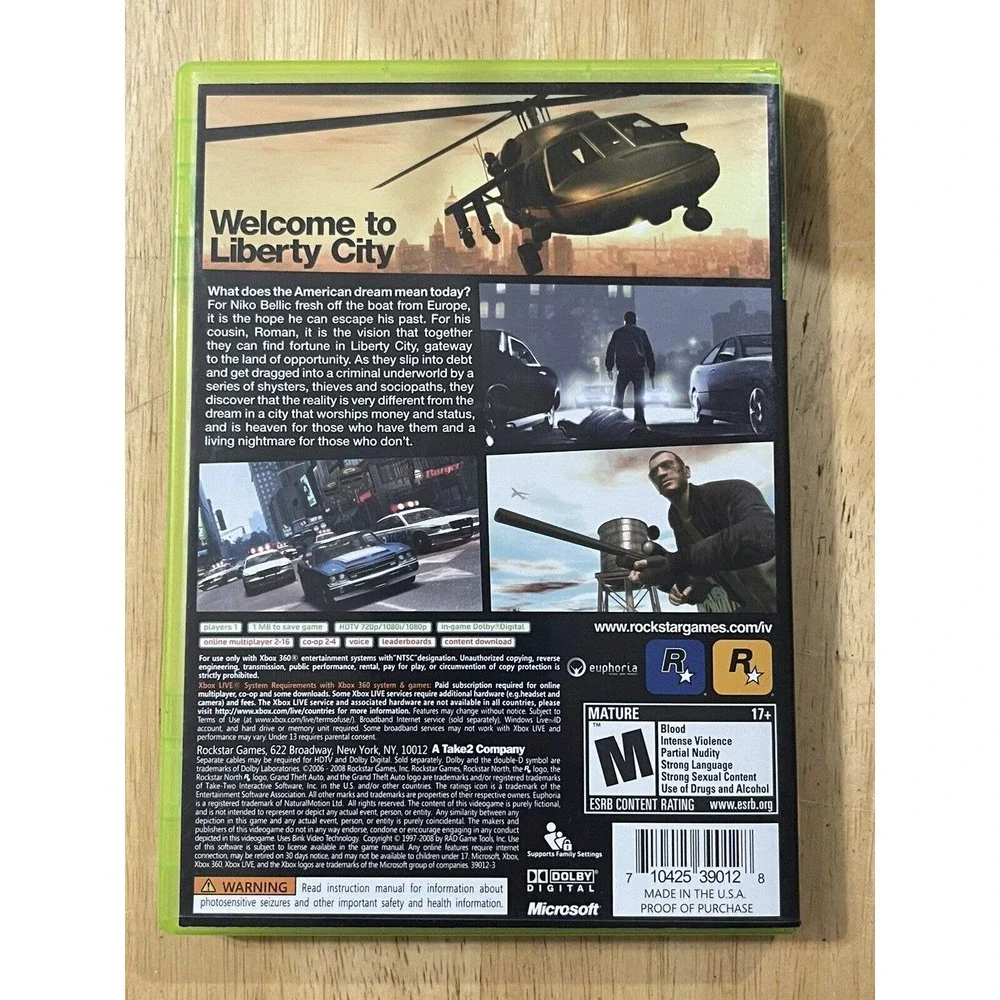 Grand Theft Auto IV (Microsoft Xbox 360, 2008) Complete w/ Manual‎